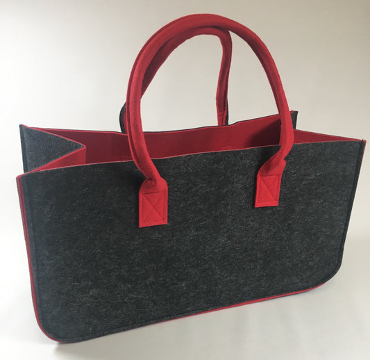 Tasche für Kaminholz aus dunkelgrauem/rotem Filz 50x25x25cm